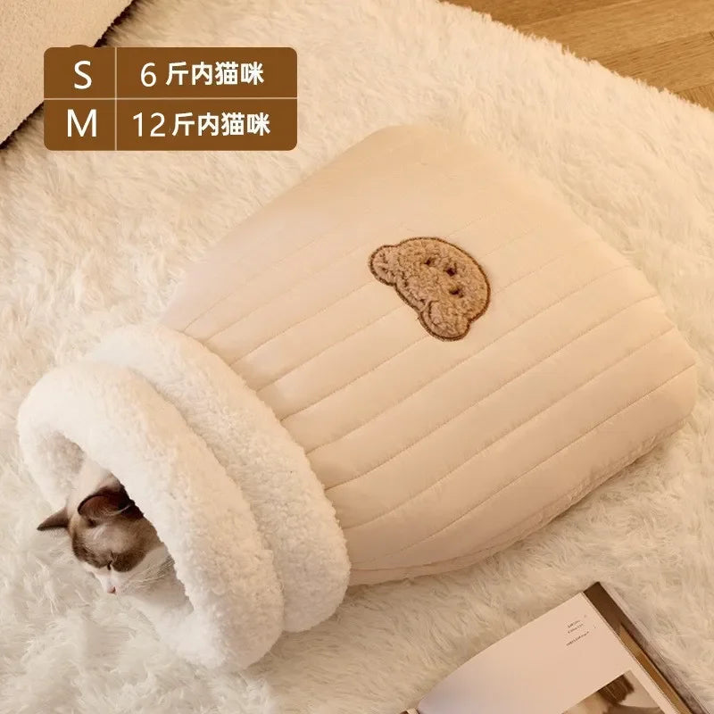 Pet Sleeping Bag Sleeping Bag Comfortable Supple Kitty and Puppy House Winter Warm Soft Plush Semi Enclosed Windproof Cat Nest