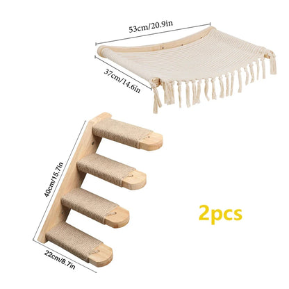 Wall Mounted Cat Climbing Shelves Cat House Cat Bridge Cat Hammock with Scratching Post and Pedals or Stairway for Kittens