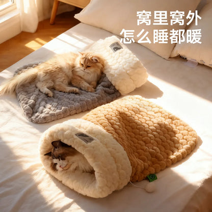 Pet Sleeping Bag Sleeping Bag Comfortable Supple Kitty and Puppy House Winter Warm Soft Plush Semi Enclosed Windproof Cat Nest