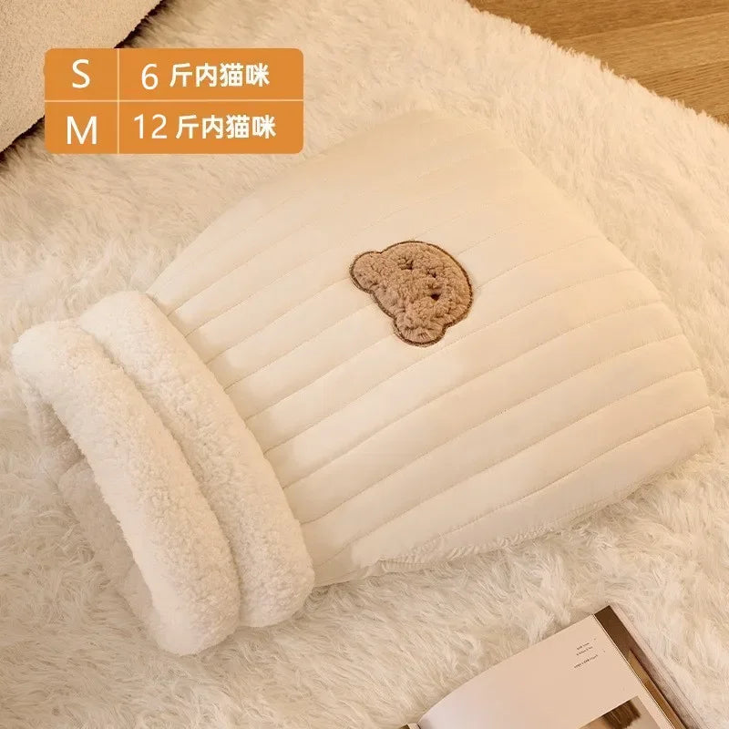 Pet Sleeping Bag Sleeping Bag Comfortable Supple Kitty and Puppy House Winter Warm Soft Plush Semi Enclosed Windproof Cat Nest