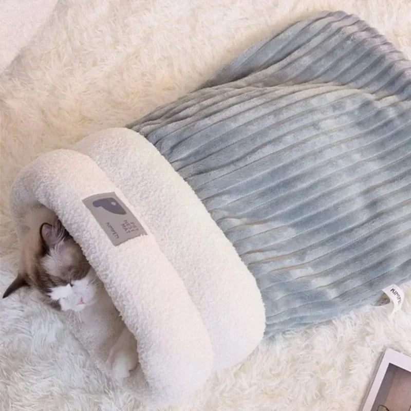 Pet Sleeping Bag Sleeping Bag Comfortable Supple Kitty and Puppy House Winter Warm Soft Plush Semi Enclosed Windproof Cat Nest